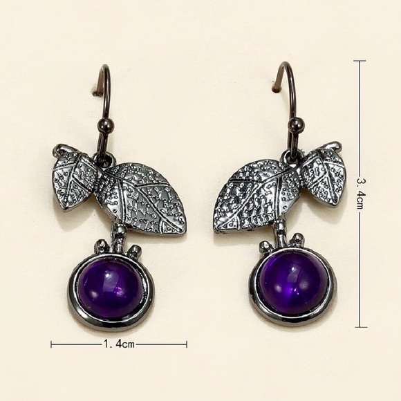 Any 2/$20! Gunmetal Purple Crystal Leaves Drop Earrings - Picture 5 of 7